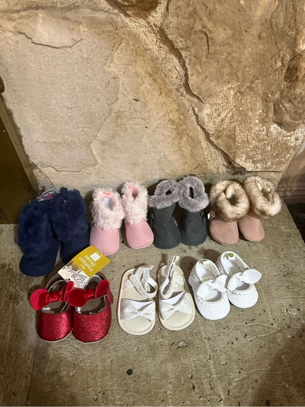 Unbranded Navy Faux Fur Baby Booties - Cozy Indoor Shoes - Picture 1 of 14